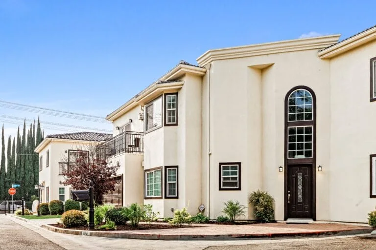 Sanctuary exterior with arched windows and entrance