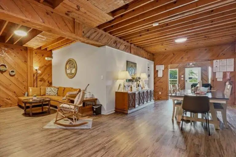 Wood-paneled common room at Brooks Healing Center